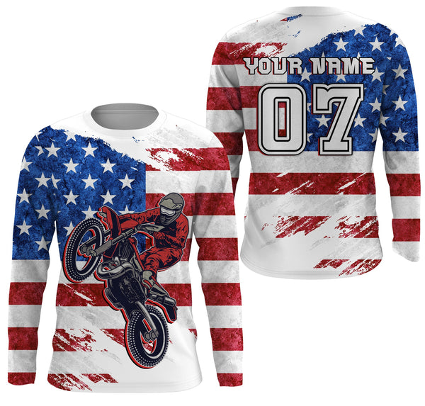 Maxcorners American Flag Dirt Bike Jersey Personalized UPF30+ Adult&Kid Patriotic Motocross Racing Motorcycle Jersey LM2809