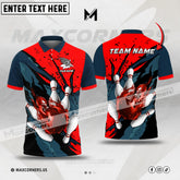 Maxcorners Bowling & Pins Abstract Grunge Sport Jersey Multicolor Option Customized Name, Team Name 3D Polo Shirt (4 Colors)