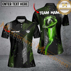Maxcorners Grunge Black & Green 8 Ball Pool Lights Men'S Billiard Shirts Custom Billiard Jersey Polo & 1/4 Zip