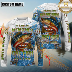 Maxcorners Walleyes Fishing Patriotic Splash “Making Memories One Fish At A Time” Personalized Name, Team Name Long Sleeve Shirt