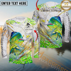 Maxcorners Mahi-Mahi Fishing Line Golden Premium Skinfish Dotted Pattern Sport Jersey Personalized Name, Team Name Long Sleeve Shirt