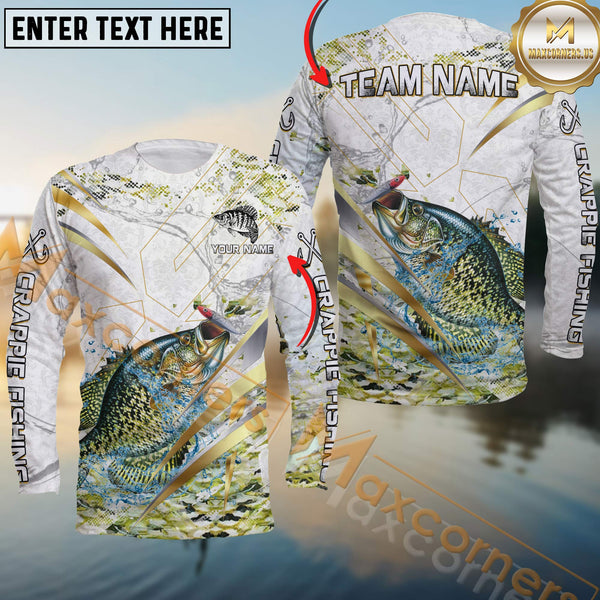 Maxcorners Crappie Fishing Line Golden Premium Skinfish Dotted Pattern Sport Jersey Personalized Name, Team Name Long Sleeve Shirt