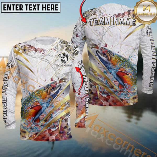 Maxcorners Trout Fishing Line Golden Premium Skinfish Dotted Pattern Sport Jersey Personalized Name, Team Name Long Sleeve Shirt