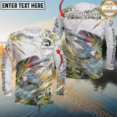 Maxcorners Bass Fishing Line Golden Premium Skinfish Dotted Pattern Sport Jersey Personalized Name, Team Name Long Sleeve Shirt