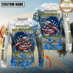 Maxcorners Marlin Fishing Patriotic Splash “Making Memories One Fish At A Time” Personalized Name, Team Name Long Sleeve Shirt