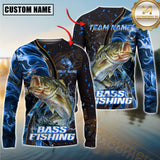 Custom Bass Fishing Shirt Long Sleeve – 3D Jumping Fish Design with Personalized Name and Team Name for Anglers