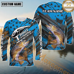 Maxcorners Trout Fishing Blue Star Grunge Style Pattern Sport Jersey Personalized Name, Team Name Long Sleeve Shirt