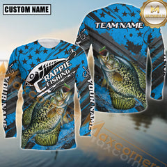Maxcorners Crappie Fishing Blue Star Grunge Style Pattern Sport Jersey Personalized Name, Team Name Long Sleeve Shirt
