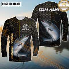 Maxcorners Chinook Fishing Jersey Gold Black Honeycomb Sport Jersey Personalized Name, Team Name Long Sleeve Shirt