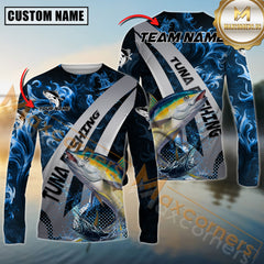 Custom Tuna Fishing Shirt Long Sleeve – 3D Jumping Fish Design with Personalized Name and Team Name for Angler