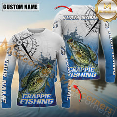 Maxcorners Crappie Fishing Realistic Fish Compass Anchor Pattern Sport Jersey Personalized Name, Team Name Long Sleeve Shirt