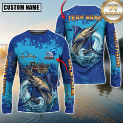 Custom Marlin Fishing Shirt Long Sleeve – 3D Jumping Fish Design with Personalized Name and Team Name for Angler