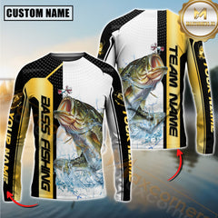 Maxcorners Bass Fishing Golden Premium Dynamic Strike Sport Jersey Personalized Name, Team Name Long Sleeve Shirt