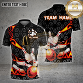 Maxcorners Bowling Shirt Fire Strike Bowling Pins Flame Multicolor Options Personalized Name, Team Name 3D Shirt (4 Colors)