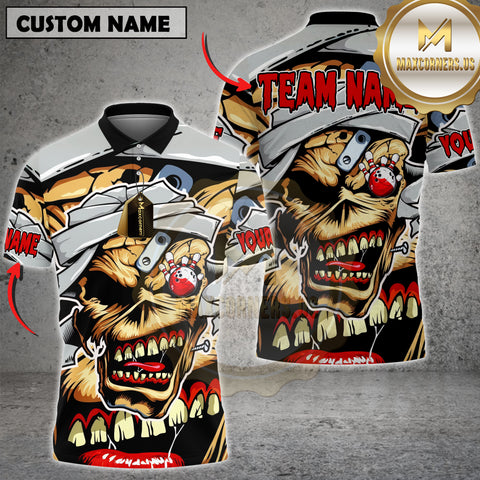 Maxcorners Bowling Zombie Mad Skull Personalized Name, Team Name 3D Shirt