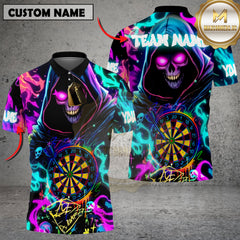 Maxcorners Darts Grim Reaper Neon Flames Personalized Name, Team Name 3D Shirt