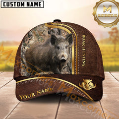 Maxcorners Golden Line Pattern Hunting Personalized Name 3D Cap (Multioption)