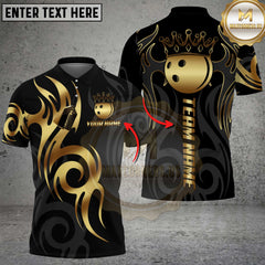 Maxcorners Bowling Shirt Golden Bowling Ball Crown Tribal Pattern Multicolor Options Personalized Name, Team Name 3D Shirt (6 Colors)