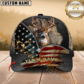 Maxcorners Buck Deer Antler American Flag Zipper Multicolor Options Personalized Name 3D Cap