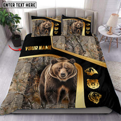 Maxcorners Custom Name Bear Hunting Grass Brown Camo Golden Pattern Bedding Set 3D All Over Printed