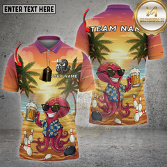 Maxcorners Bowling Shirt Tropical Octopus Beach Sunset Multioptions Personalized Name, Team Name Unisex 3D Shirt