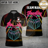 Maxcorners Bowling Girls Shirt Neon Pins Glow Style Multicolor Options Personalized Name, Team Name 3D Shirt (4 Colors)