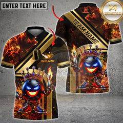Custom Bowling Shirt with Crown Bowling Ball Design β Flame Bowling Pin, Unisex 3D Jersey