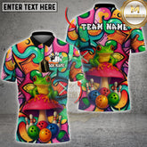 Maxcorners Bowling Frog Mushroom Graffiti Multicolor Options Personalized Name, Team Name 3D Shirt (4 Colors)