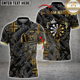 Elegant Gold Dartboard Shirt with Crown Design – Black Custom Name and Team 3D Darts Jersey for Pro Players