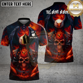 Maxcorners Flaming Eagle Skull Bowling Shirt Fireball Skull Design Multicolor Options Personalized Name Team Name 3D Shirt (4 Colors)