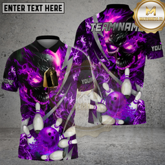 Maxcorners Flame Skull Bowling Shirt Electric Skull With Bowling Ball Multicolor Options Personalized Name Team Name 3D Shirt (4 Colors)