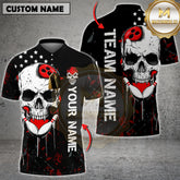 Maxcorners Bowling Shirt Skull & Purple Grunge Design Multicolor Options Personalized Name, Team Name 3D Shirt (4 Colors)