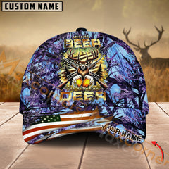 Maxcorners Hunting Hat – Camo Beer & Deer Design with USA Flag, Multicolor Options Personalized Name Custom Cap