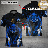 Maxcorners Wolf Bowling Flame Multicolor Options Personalized Name, Team Name 3D Shirt (4 Colors)