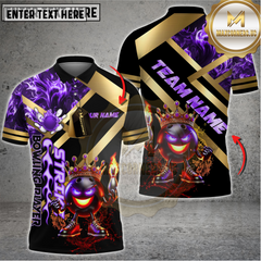 Maxcorners Bowling Shirt King Fireball Gold Strike Design Multicolor Options Personalized Name, Team Name 3D Shirt (4 Colors)