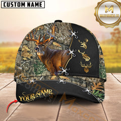 Maxcorners Deer Hunting Antler Camo Leather Stitch Multicolor Options Personalized Name 3D Cap