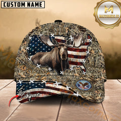 Maxcorners Hunting Moose Cap American Flag Camo Multicolor Options Personalized Name 3D Cap