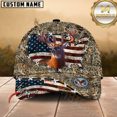Maxcorners Hunting Deer Cap American Flag Camo Multicolor Options Personalized Name 3D Cap