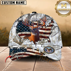 Maxcorners Hunting Deer Cap American Flag Camo Multicolor Options Personalized Name 3D Cap