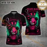 Maxcorners Darts Shirt – Teddy with Chains & Flames, Multicolor Options Personalized Name, Team Name 3D Shirt (4 Colors)