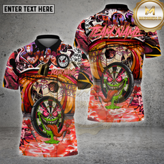 Wild graffiti-style darts shirt featuring a manic dartboard face with a long green tongue and angry dart characters.