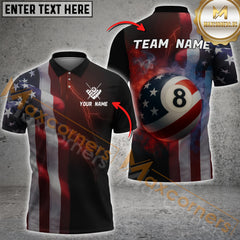 Maxcorners Billiards Shirt - American Flag 8 Ball Thunder Design - Personalized Name, Team Name 3D Shirt