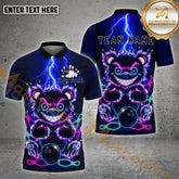 Maxcorners Bowling Electric Bear Glowing Eyes Multicolor Options Personalized Name, Team Name 3D Shirt (4 Colors)