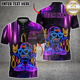Maxcorners Bowling Shirt Neon Cartoon Ball Cyber Glow Multicolor Options Personalized Name, Team Name 3D Shirt (4 Colors)