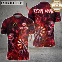 Maxcorners darts shirt with dark skeleton and dartboard lightning design, custom unisex 3D polo for teams