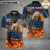 Maxcorners Bowling Skull American Flag Flame Multicolor Options Personalized Name, Team Name 3D Shirt (4 Colors)