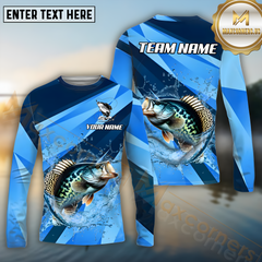 Maxcorners Crappie Fishing Blue Ocean Basic Pattern Pattern Sport Jersey Personalized Name, Team Name Long Sleeve Shirt