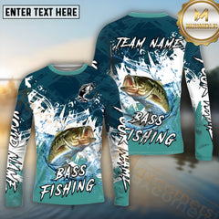 Maxcorners Bass Fishing Wild Water Splash Pattern Pattern Sport Jersey Personalized Name, Team Name Long Sleeve Shirt