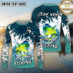 Maxcorners Mahi-Mahi Fishing Wild Water Splash Pattern Pattern Sport Jersey Personalized Name, Team Name Long Sleeve Shirt