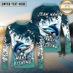Maxcorners Marlin Fishing Wild Water Splash Pattern Pattern Sport Jersey Personalized Name, Team Name Long Sleeve Shirt